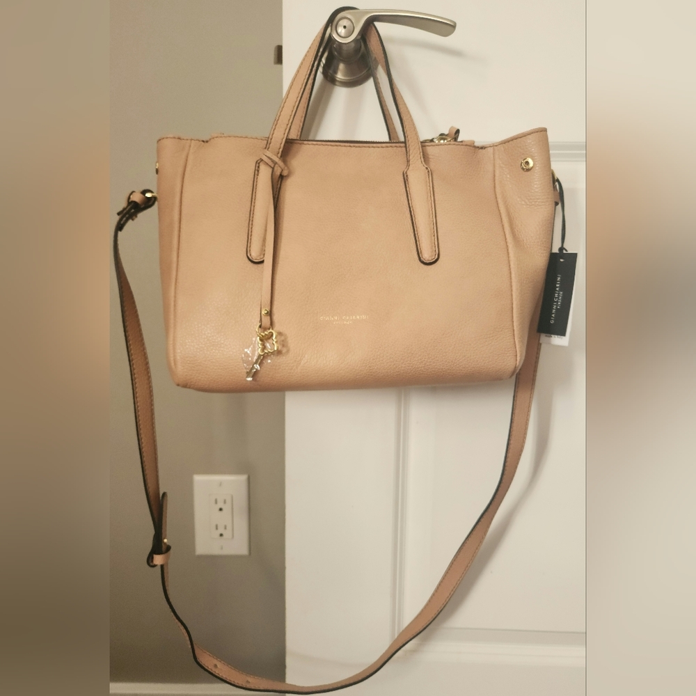 Gianni Chiarini Italian Leather Satchel Bag in Cream-Taupe; Brand-New with Tags